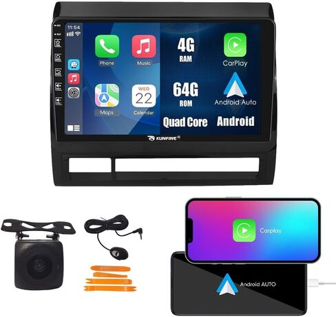 Kunfine Car CarPlay Android Auto Navigation Stereo GPS Radio Reverse Camera Display 9" IPS Touchscreen Headunit Tablet Pad Media Player for Toyota Tacoma 2005-2013, if Applicable Quad Core 2G+32G in Kuwait