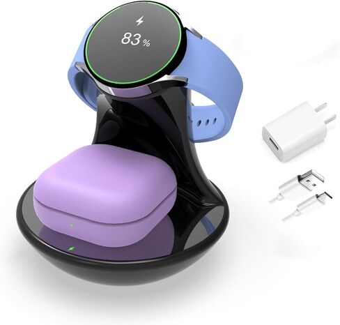 Imorde for Samsung Galaxy Watch Charger Ultra 7 6 5 4 3 Pro Classic ، 2 في 1 Fast Wireless for Samsung Watch Charger ، لشاحن Samsung Galaxy 3/2/Buds+/Buds 2 Pro ، شاهد حامل الحامل شحن (Purple) in Saudi Arabia