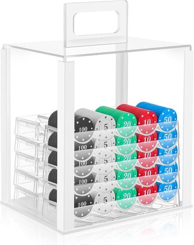 Hiboom 11 PCS Case Acrylic Poker Chip ، مجموعة Chip Dressions بما في ذلك حامل حالة عرض Acrylic Carrier (1000 سعة) in Kuwait