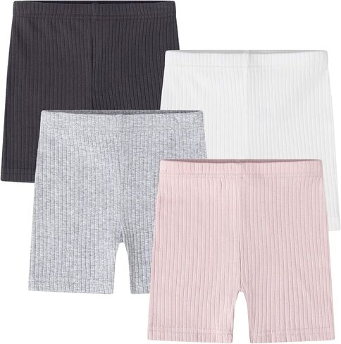 Toddler Cartwheel Shorts Biker Tights Under Dress Girls Dance Bottom | Organic Cotton,4 Pack,Solid Color in Saudi Arabia
