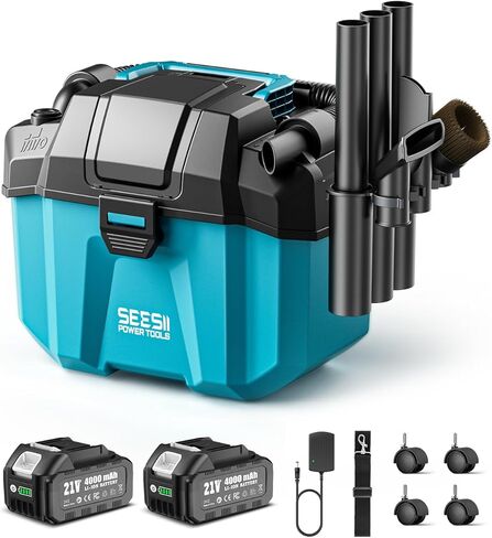 SeeSii Cordless Shop Vac Wit and Dry ، 2.6 Gallon Small Shop Vac مع بطاريات 2 × 4.0AH ، 3 في 1 ، فراغ جاف رطب مع مرشح HEPA ، حزام ، 4 عجلات ، ملحقات ، مثالية للمرآب ، السيارة ، ورشة عمل ، منزل in Kuwait