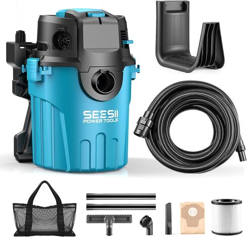 SeeSii Cordless Shop Vac Wit and Dry ، 2.6 Gallon Small Shop Vac مع بطاريات 2 × 4.0AH ، 3 في 1 ، فراغ جاف رطب مع مرشح HEPA ، حزام ، 4 عجلات ، ملحقات ، مثالية للمرآب ، السيارة ، ورشة عمل ، منزل in Kuwait