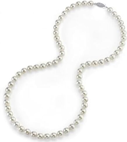 The Pearl Source 14K Gold 6.0-6.5mm AAA Quality Round Genuine White Japanese Akoya Saltwater Cultured Pearl Necklace in 18" Princess Length for Women in Kuwait
