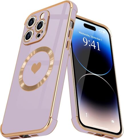 حالة مغناطيسية لـ iPhone 14 Pro Max Women Girls Luxury Plating Cute Love Heart Back Cover Cover الكاميرا الكاملة حماية العدسة مع Caseable مع Magsafe for iPhone 14 Pro Max Case Case in Saudi Arabia