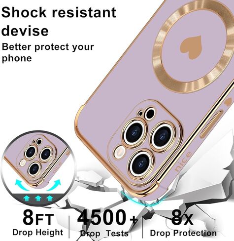 حالة مغناطيسية لـ iPhone 14 Pro Max Women Girls Luxury Plating Cute Love Heart Back Cover Cover الكاميرا الكاملة حماية العدسة مع Caseable مع Magsafe for iPhone 14 Pro Max Case Case in Saudi Arabia