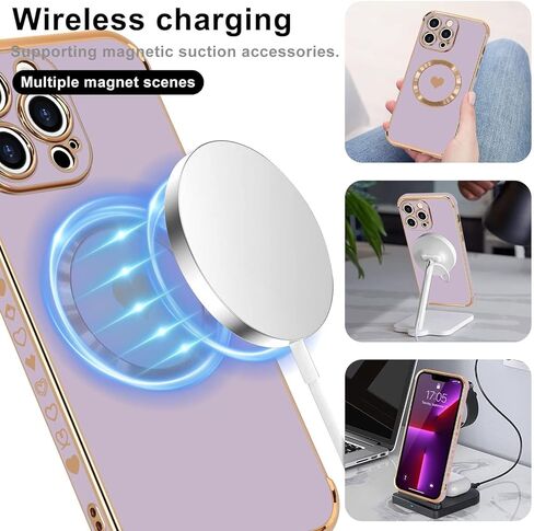 حالة مغناطيسية لـ iPhone 14 Pro Max Women Girls Luxury Plating Cute Love Heart Back Cover Cover الكاميرا الكاملة حماية العدسة مع Caseable مع Magsafe for iPhone 14 Pro Max Case Case in Saudi Arabia