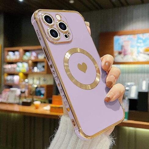 حالة مغناطيسية لـ iPhone 14 Pro Max Women Girls Luxury Plating Cute Love Heart Back Cover Cover الكاميرا الكاملة حماية العدسة مع Caseable مع Magsafe for iPhone 14 Pro Max Case Case in Saudi Arabia