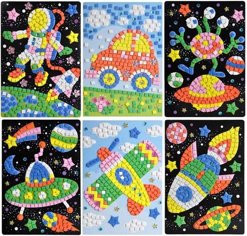 مجموعات فنية مصنوعة يدويًا من ملصقات الفسيفساء الحيوانية المصنوعة يدويًا للأطفال - الكسلان، الفيل، الزرافة، نقار الخشب، الديناصور ريكس، الأوز (6 عبوات)... in Kuwait