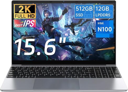15.6 inch Laptop, Intel 12th Quad Core N100(Up to 3.4GHz),12GB LPDDR4 RAM 512GB SSD, 2K FHD IPS Laptops, 2.4G/5G WiFi, Webcam,Full-Featured Type-C,Large Capacity Battery in Kuwait