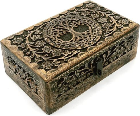 Wooden Jewelery Box Decorative Box with Life of Tree Carving - Antique Design for Sister Birthday Gifts, Gifts For Women Birthday Unique, wooden Handmade love Gift in Kuwait