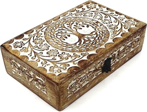 Wooden Jewelery Box Decorative Box with Life of Tree Carving - Antique Design for Sister Birthday Gifts, Gifts For Women Birthday Unique, wooden Handmade love Gift in Kuwait