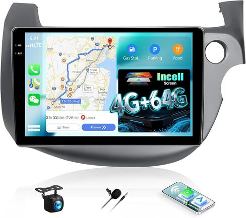SIXWIN 2G+64G Android Car Stereo Radio for Honda Fit Jazz 2008-2013 Right Drive CarPlay Android Auto Mirror Link 10.1 Inch Touch Screen with GPS Navigation Bluetooth WiFi HiFi FM SWC Backup Camera MIC in Saudi Arabia