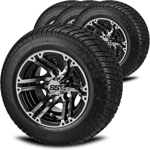 RM Cart - 10" Yukon Gloss Black on 205/50-10 LSI Elite Tires (Set of 4), Golf Cart Tires and Wheels Combo, Durable and Fits Club Car & EZ-Go carts, Assembled Before Shipping in Kuwait