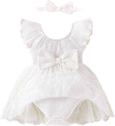 Baby Girl Romper Dress Ribbed Newborn Lace Boho Tutu Dresses Headband Baptism Photography Wedding Summer Outfit 0-24M in Saudi Arabia