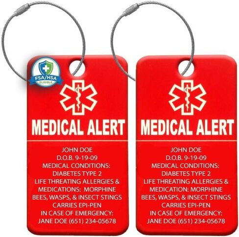 Customized Medical Luggage Tag – Engraved ID Alert for Medical Patients, Travel Bags, Suitcases & Equipment – Durable, Waterproof & Easy Identification – Personalized Emergency Identifier (2 Pack) in Kuwait