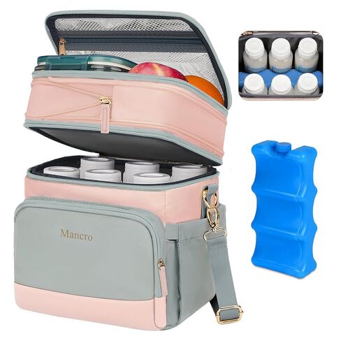 Mancro Expandable Breast Milk Cooler Travel Bag with Ice Pack, Double Layer Baby Bottle Bag Fits 6 Bottles Up to 9 Ounce, Breastmilk Cooler Bag with Shoulder Strap for Nursing Moms & Daycare in Kuwait