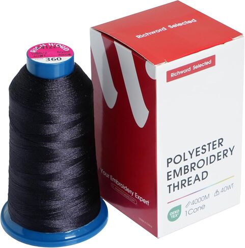 Richword Black Embroidery Thread 4000M(4374Y) 40WT Polyester Thread 100 Colors Selected for Commercial Multi Needles and Single Needle Embroidery Machine 0402 in Kuwait