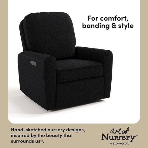 Storkcraft Amalfi Deluxe Power Recliner Swivel Glider (Ivory Boucle)-كرسي الطاقة الإلكترونية المتميز للحضانة ، يشمل ميناء شحن USB-A & USB-C ، كرسي Rocking Glider in Kuwait