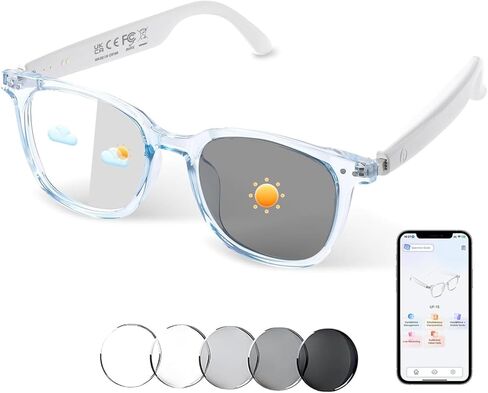 AI Smart Glasses with Real-Time Translation, Wireless Bluetooth 5.3, Smart Simultaneous Interpretation for 110+ Languages, Open-Ear Design,Clear Frame Blue Light Glasses for Woman Travel,Work in Kuwait