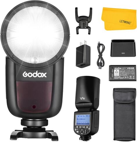 Godox V1 V1F V1-F Round Head Camera Flash for Fujifilm Camera, 2.4G TTL Flash Fuji Speedlite HSS 1/8000s, 2980mAh Li-ion Battery, 10 Level LED Modeling Lamp, 480 Full Power Shots in Kuwait