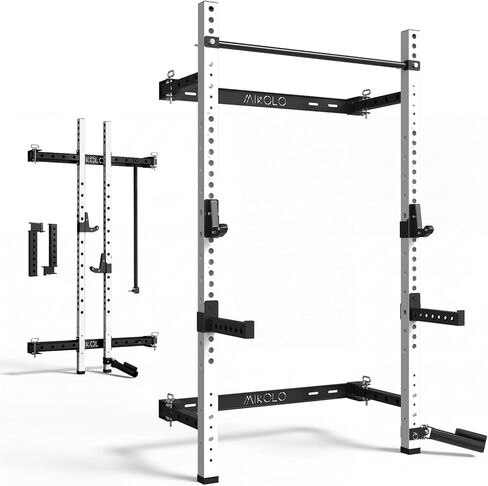 Mikolo 2 "× 2" رف القرفصاء القابل للطي مثبتة على الحائط ، رف طاقة 1000 رطل مع شريط السحب ، والسنانير J والمرفقات الأخرى ، صالة الألعاب الرياضية لتوفير الفضاء in Kuwait