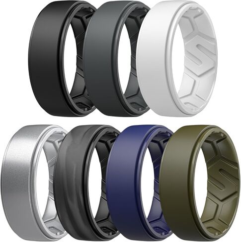 Egnaro Men's Silicone Rings 10mm Wide 2.5mm Thick, Rubber Wedding Bands, Multipack 1/4/7 Breathable Comfort Fit For Workout in Saudi Arabia