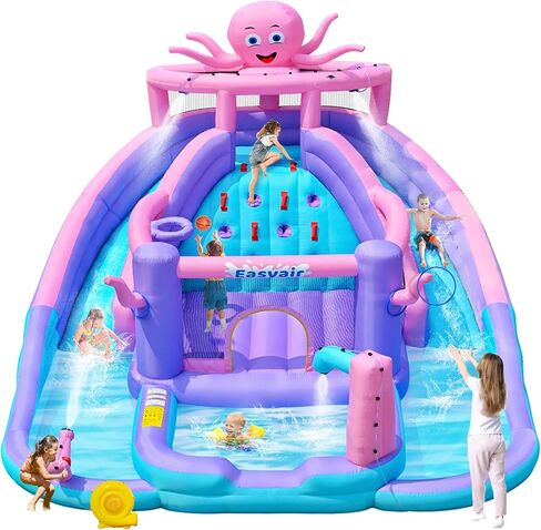 Bunny Frog Inflatable Water Slide, Bounce House for Big Kids, Climbing Wall, Slides, Limbo Game, Basketball Hoop, Throw Ball Game, Splash Pool Included 650W Blower in Kuwait