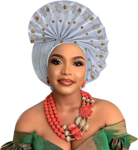 أغطية الرأس النيجيرية للنساء الحجاب الأفريقي ، عقال رأس الجيل ، التفاف اليد بالخرز - مصنوعة لحفلات الزفاف أحداث الأحداث in Kuwait