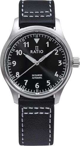 ساعة RATIO Pilot Style Watch بحزام جلدي وعرض تناظري وكريستال ياقوتي ياباني أوتوماتيكي 200 متر مقاومة للماء كاجوال لباس رسمي للرجال in Kuwait