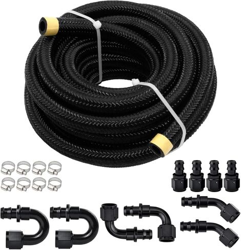 15FT AN6 Automatic Transmission Cooler Line Kit For 4L60E 4L65E - Black Nylon Braided Fuel Line Oil/Gas/Fuel Hose Kit in Kuwait