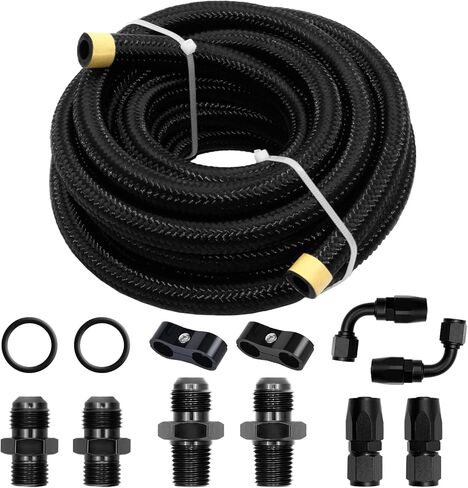 15FT AN6 Automatic Transmission Cooler Line Kit For 4L60E 4L65E - Black Nylon Braided Fuel Line Oil/Gas/Fuel Hose Kit in Saudi Arabia