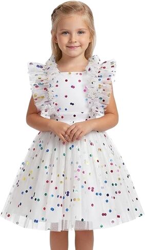 AGQT Girls Birthday Party Dress Polka Dots Sequin Star-Light Princess Tulle Wedding Pageant Evening Gown 3-10 Years in Kuwait