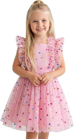 Agqt Girls Birthdy Party Dress Polka Dots Sequin Star-Light Princess Tulle Wedding Pageant Bessing Evening 3-10 Years in Kuwait