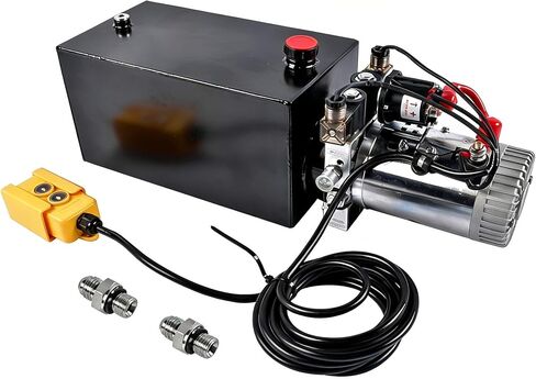 12V DC Single Acting Hydraulic Pump – 10 Quart Steel Reservoir, 3200 PSI, SAE #6 Connector – for Dump Trailers, Car Lifts, and Hydraulic Power Units Mixizap in Kuwait