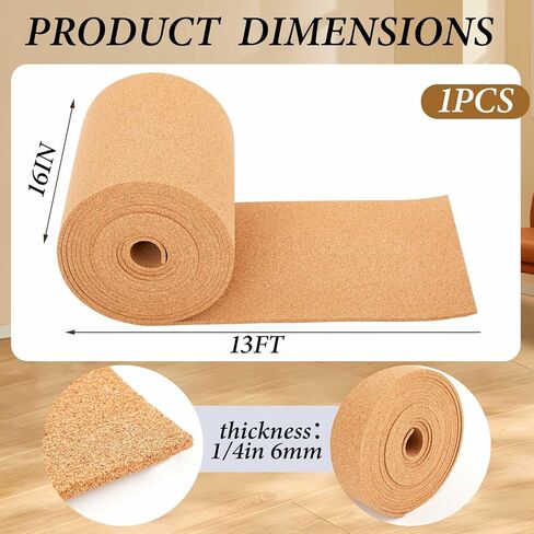 Pangda Multi-Purpose Cork Board Roll 12in x 24ft, 1/4" Thick Cork Roll for Bulletin Boards Decorative Photo and Message Push Pin Displays Versatile for Home, School, and Office in Saudi Arabia