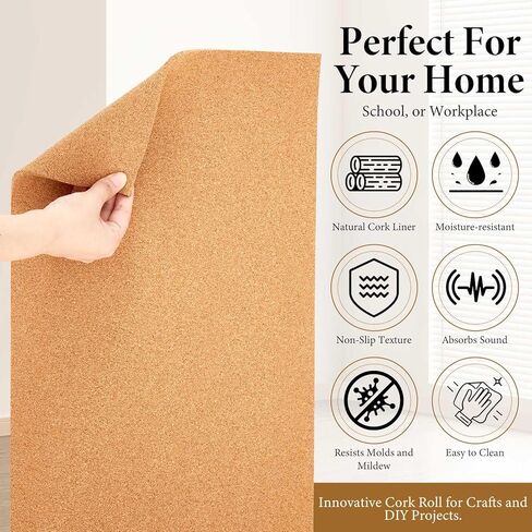 Pangda Multi-Purpose Cork Board Roll 12in x 24ft, 1/4" Thick Cork Roll for Bulletin Boards Decorative Photo and Message Push Pin Displays Versatile for Home, School, and Office in Saudi Arabia