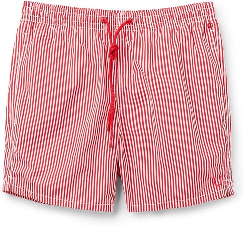 Man's Red Stripe Print Swim Trunks in Saudi Arabia