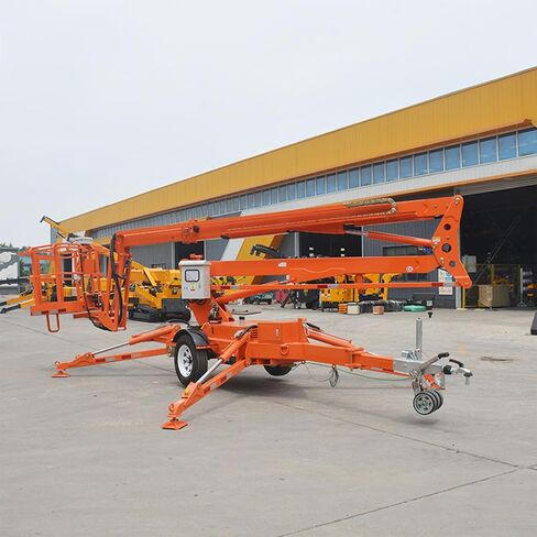 All-Purpose Hydraulic Articulated Cherry Picker Lift with Auto-Leveling Legs, Industrial Towable Boom Lift for Outdoor & Indoor Use, Traction Type Aerial Platform with 360° Controller in Saudi Arabia
