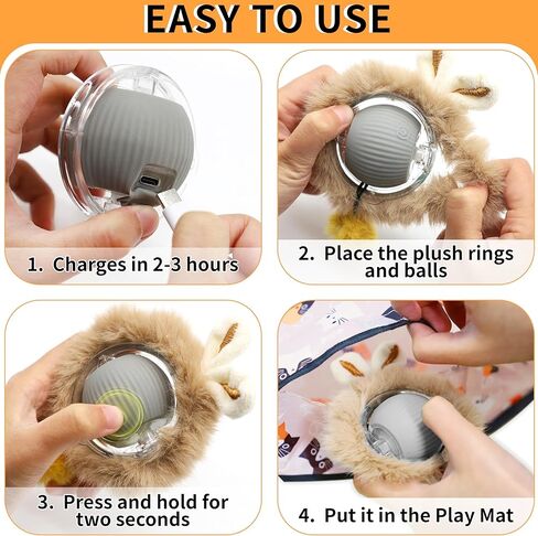 2 عبوات لعبة Cat Toy Ball-ألعاب القطط الأوتوماتيكية القابلة لإعادة الشحن للقطط الداخلية ، لعبة الصيد ذاتية التدوير مع شحن محرك هادئ وشحن USB-C in Kuwait