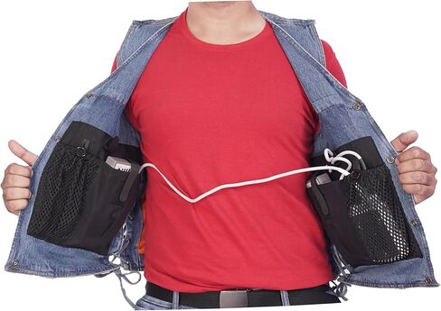سترة LVAD HeartMate من الدنيم للرجال - سترة أنيقة داعمة طبية برقبة على شكل حرف V قابلة للتعديل مع جيوب للبطارية وبطانة شبكية in Saudi Arabia