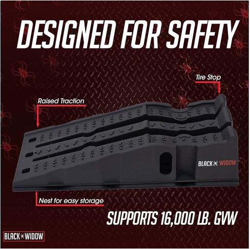 Black Widow 13" W Stackable Plastic Car Service Ramps – 16,000 lb. GVW Capacity per Pair, Lightweight High-Impact Grid Design, 6.25" Lift Height, Built-in Handles in Saudi Arabia