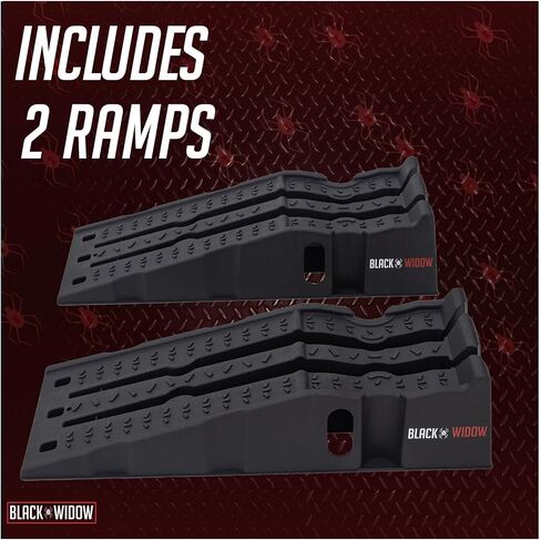 Black Widow 13" W Stackable Plastic Car Service Ramps – 16,000 lb. GVW Capacity per Pair, Lightweight High-Impact Grid Design, 6.25" Lift Height, Built-in Handles in Saudi Arabia