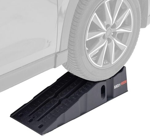 Black Widow 13" W Stackable Plastic Car Service Ramps – 16,000 lb. GVW Capacity per Pair, Lightweight High-Impact Grid Design, 6.25" Lift Height, Built-in Handles in Saudi Arabia