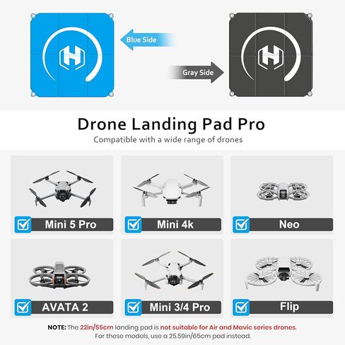 STARTRC PHOTO Drone Landing Pad Foldable 2x3 Fast-Fold, (22in/55cm) Double-Sided Waterproof Launch Pad, Weighted Helipad for DJI Mini 4 Pro/Mini 4k/Neo/Mini 3/5pro/Mini 2 se/Avata 2/Flip Drone Accessories, Blue-Gray in Saudi Arabia