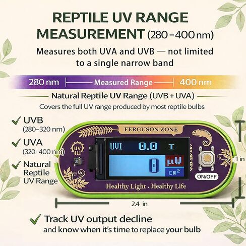 Reptile UVI Light Meter – Portable UV Index Reader for Basking Spot Monitoring – Helps Reptile Owners Know When to Replace UV Lamps – for Bearded Dragon, Chameleon & Gecko – Battery Included in Saudi Arabia