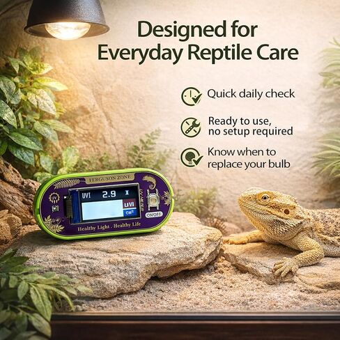 Reptile UVI Light Meter – Portable UV Index Reader for Basking Spot Monitoring – Helps Reptile Owners Know When to Replace UV Lamps – for Bearded Dragon, Chameleon & Gecko – Battery Included in Saudi Arabia