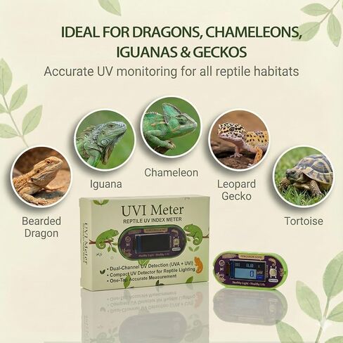 Reptile UVI Light Meter – Portable UV Index Reader for Basking Spot Monitoring – Helps Reptile Owners Know When to Replace UV Lamps – for Bearded Dragon, Chameleon & Gecko – Battery Included in Saudi Arabia