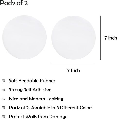 RUBBER BOND 2-Pack واقي مقبض الباب للجدران - مصدات مطاطية ذاتية اللصق مستديرة مقاس 7 بوصة - أبيض in Kuwait