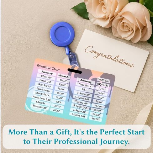 Xray Badge Buddy Radiology Reference Card - Horizontal kVp Technique Chart Cheat Sheet for Rad Tech Students and Technologists - PVC X-Ray Tech Essentials in Kuwait