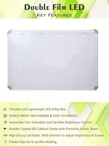 صندوق عرض ممتاز للأشعة السينية، مصباح LED مزدوج مع حساس تنشيط الفيلم التلقائي ووحدة تحكم في السطوع المتغير، (الحجم 28 × 17 بوصة)، أبيض، (عبوة من قطعتين) in Kuwait